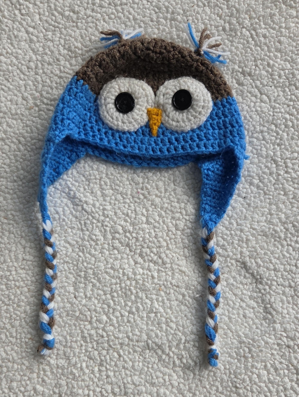 Kids Blue Owl Earflap Crochet Hat - Cozy Winter Beanie Baby Toddler